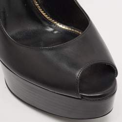 Tom Ford Black Leather Padlock Peep Toe Ankle Wrap Pumps Size 41