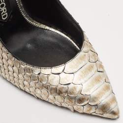 Tom Ford Gold Python Leather Padlock Ankle Strap Pointed Toe Pumps Size 41