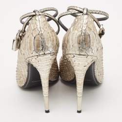 Tom Ford Gold Python Leather Padlock Ankle Strap Pointed Toe Pumps Size 41