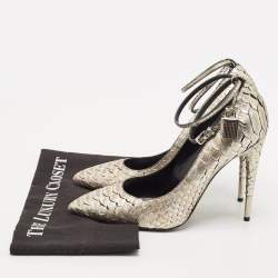 Tom Ford Gold Python Leather Padlock Ankle Strap Pointed Toe Pumps Size 41