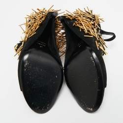 Tom Ford Black Suede Embellished  Ankle Wrap Wedge Sandals Size 37