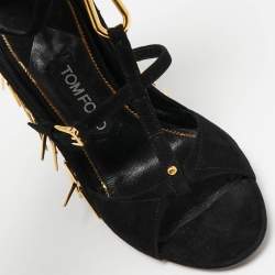 Tom Ford Black Suede Embellished  Ankle Wrap Wedge Sandals Size 37
