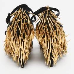 Tom Ford Black Suede Embellished  Ankle Wrap Wedge Sandals Size 37