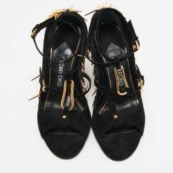Tom Ford Black Suede Embellished  Ankle Wrap Wedge Sandals Size 37