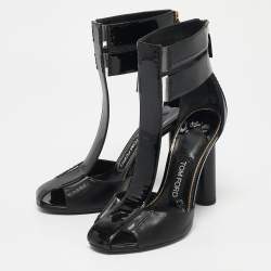 Tom Ford Black Patent and Leather T-Bar Ankle Strap Sandals Size 38