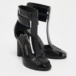 Tom Ford Black Patent and Leather T-Bar Ankle Strap Sandals Size 38