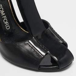 Tom Ford Black Patent and Leather T-Bar Ankle Strap Sandals Size 38
