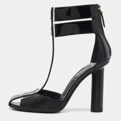 Tom Ford Black Patent and Leather T-Bar Ankle Strap Sandals Size 38