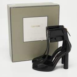 Tom Ford Black Patent and Leather T-Bar Ankle Strap Sandals Size 38