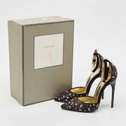 Tom Ford Black Embroidered Suede D'Orsay Ankle Strap Pumps Size 37.5