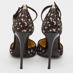 Tom Ford Black Embroidered Suede D'Orsay Ankle Strap Pumps Size 37.5