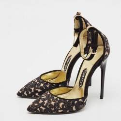 Tom Ford Black Embroidered Suede D'Orsay Ankle Strap Pumps Size 37.5