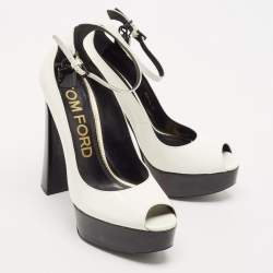 Tom Ford White Patent Leather Padlock Peep Toe Ankle Wrap Pumps Size 41