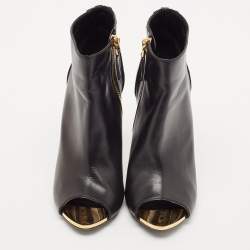 Tom Ford Black Leather Studded Peep Toe Booties Size 37.5