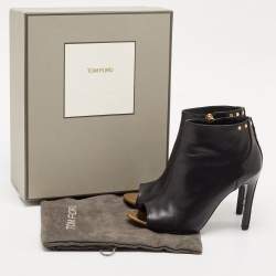 Tom Ford Black Leather Studded Peep Toe Booties Size 37.5