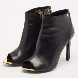 Tom Ford Black Leather Studded Peep Toe Booties Size 37.5