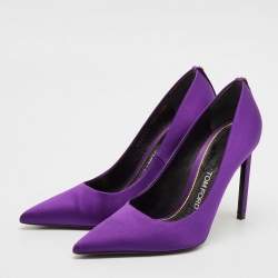 Pre Owned Tom Ford Purple Satin Pointed Toe Pumps Size 37.5