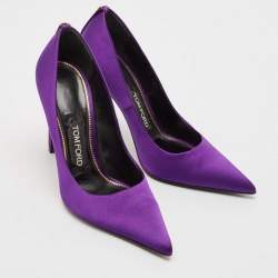 Pre Owned Tom Ford Purple Satin Pointed Toe Pumps Size 37.5