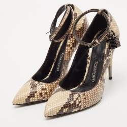 Tom Ford Beige/Cream Python Padlock Pointed Toe Pumps Size 38