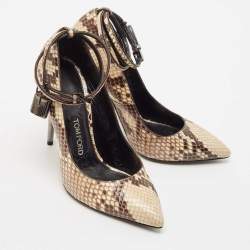 Tom Ford Beige/Cream Python Padlock Pointed Toe Pumps Size 38