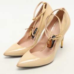 Pre Owned Tom Ford Light Beige Patent Leather Padlock Pumps Size 39.5