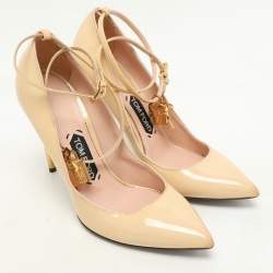 Pre Owned Tom Ford Light Beige Patent Leather Padlock Pumps Size 39.5