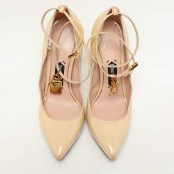 Pre Owned Tom Ford Light Beige Patent Leather Padlock Pumps Size 39.5