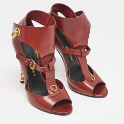 Tom Ford Red Leather Open Toe Ankle Boots Size 39.5