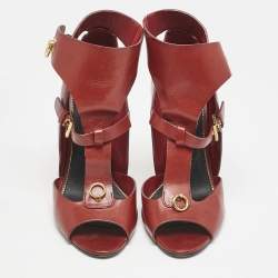 Tom Ford Red Leather Open Toe Ankle Boots Size 39.5