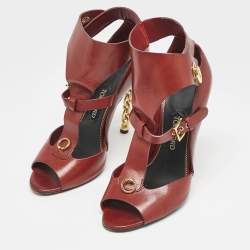 Tom Ford Red Leather Open Toe Ankle Boots Size 39.5