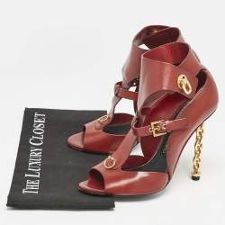 Tom Ford Red Leather Open Toe Ankle Boots Size 39.5