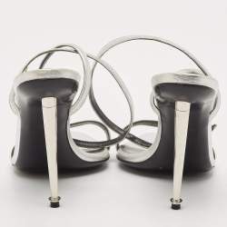 Tom Ford Silver Leather Padlock Ankle Strap Sandals Size 38