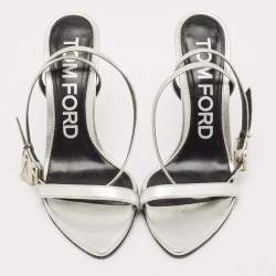Tom Ford Silver Leather Padlock Ankle Strap Sandals Size 38