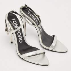 Tom Ford Silver Leather Padlock Ankle Strap Sandals Size 38