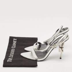 Tom Ford Silver Leather Padlock Ankle Strap Sandals Size 38