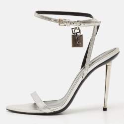 Tom Ford Silver Leather Padlock Ankle Strap Sandals Size 38