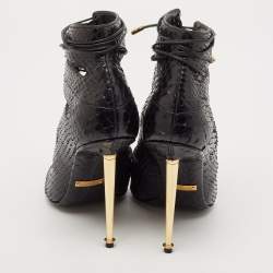 Tom Ford Black Python Leather Ankle Length Boots Size 36.5