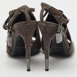 Tom Ford Dark Grey Suede Open Toe Ankle Strap Sandals Size 39.5