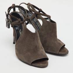 Tom Ford Dark Grey Suede Open Toe Ankle Strap Sandals Size 39.5