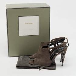 Tom Ford Dark Grey Suede Open Toe Ankle Strap Sandals Size 39.5