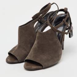 Tom Ford Dark Grey Suede Open Toe Ankle Strap Sandals Size 39.5