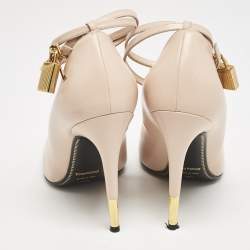 Tom Ford Beige Leather Pointed Toe Padlock Ankle Strap Pumps Size 38.5