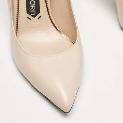 Tom Ford Beige Leather Pointed Toe Padlock Ankle Strap Pumps Size 38.5