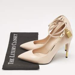 Tom Ford Beige Leather Pointed Toe Padlock Ankle Strap Pumps Size 38.5