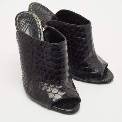 Tom Ford Black Python Peep Toe Mules Size 37.5