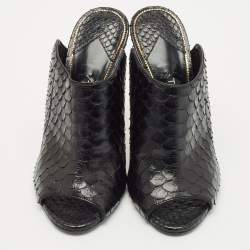 Tom Ford Black Python Peep Toe Mules Size 37.5