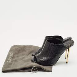 Tom Ford Black Python Peep Toe Mules Size 37.5