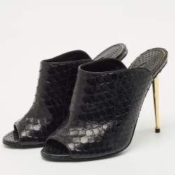 Tom Ford Black Python Peep Toe Mules Size 37.5