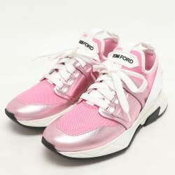 Tom Ford Pink Leather and Mesh Jago Low Top Sneakers Size 36.5