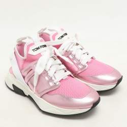 Tom Ford Pink Leather and Mesh Jago Low Top Sneakers Size 36.5